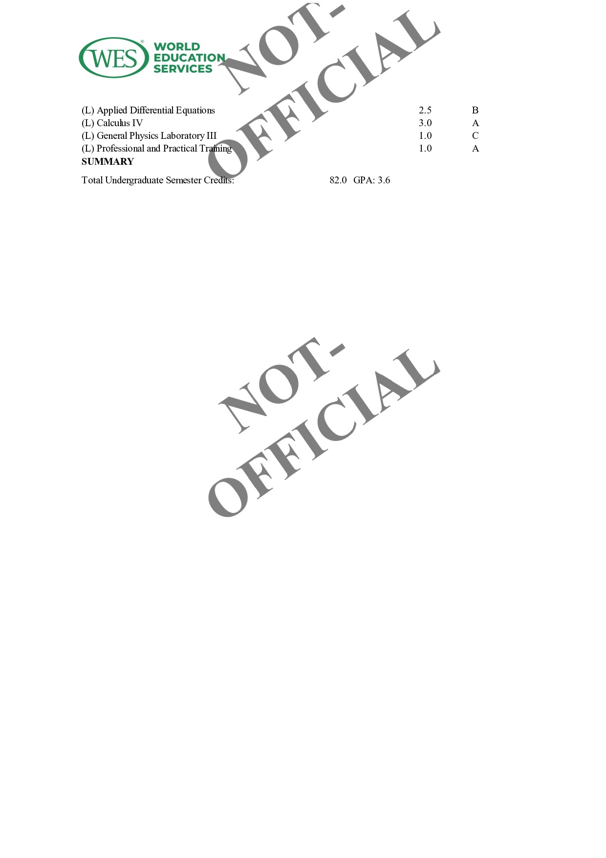WES Evaluation Report Continuation Page Sample